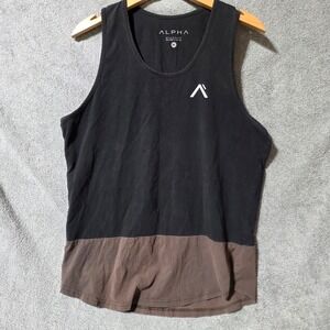 Alpha Athleti-Fit Mens XL Tank Top Black Brown Colorblock Gym Workout Shirt